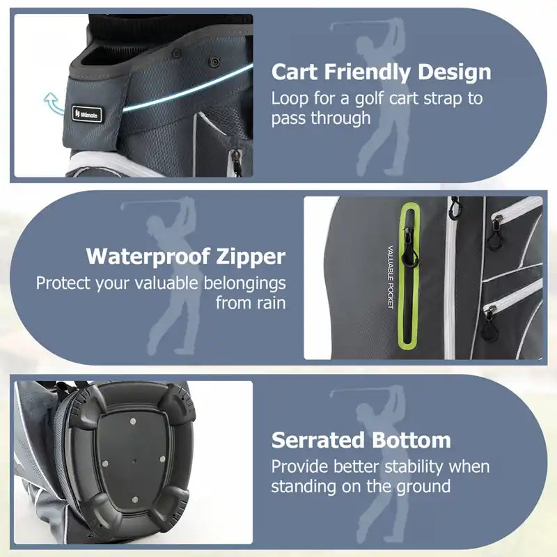 Sac Chariot de Golf Léger avec Diviseur 15 Voies Puits à Putter Individuel Sac Isotherme Vert