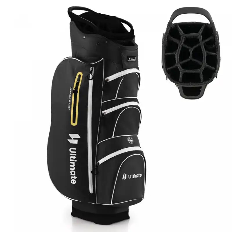 Costway Lightweight Golf Cart Bag With 15 Way Top Divider Individual Putter Well Cooler Bag Black