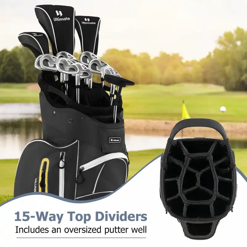 Sac de golf léger avec 15 séparateurs individuels pour putter, glacière, noir