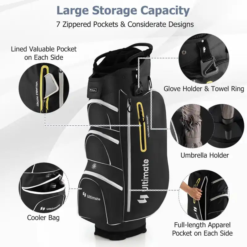 Sac de golf léger avec 15 séparateurs individuels pour putter, glacière, noir