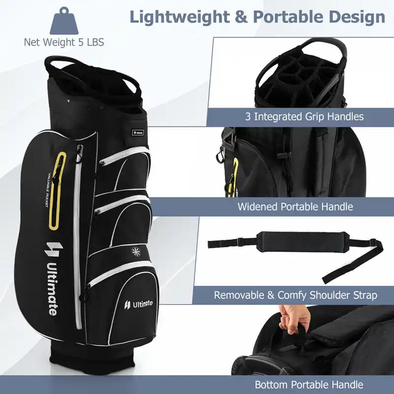 Sac de golf léger avec 15 séparateurs individuels pour putter, glacière, noir