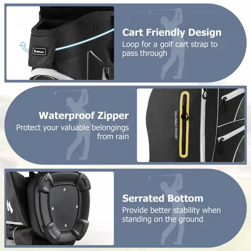 Sac de golf léger avec 15 séparateurs individuels pour putter, glacière, noir
