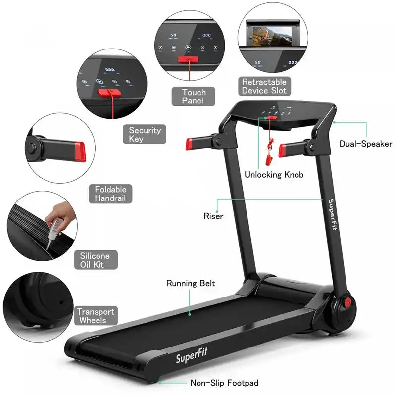 3hp Folding Electric Treadmill Running Machine W/ Speaker Red