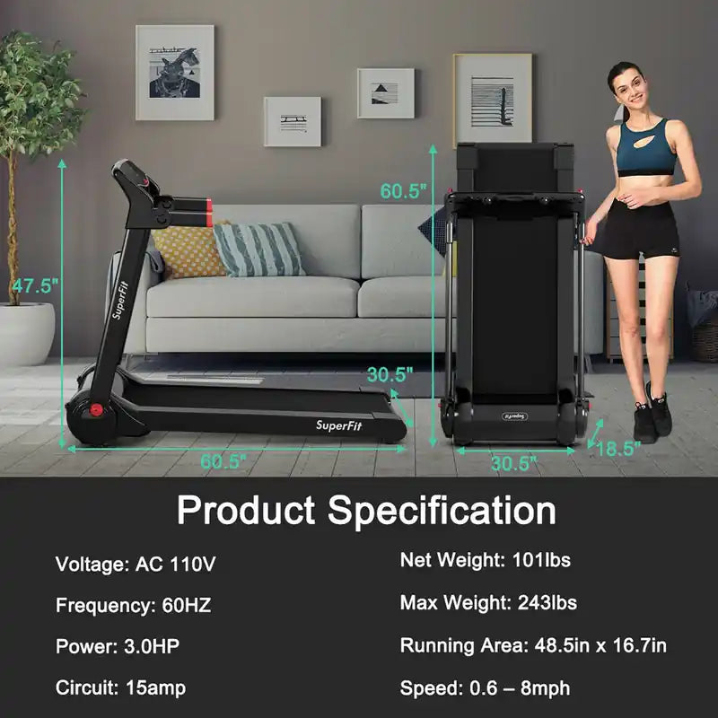 Tapis roulant électrique pliable 3 CV avec haut-parleur Rouge