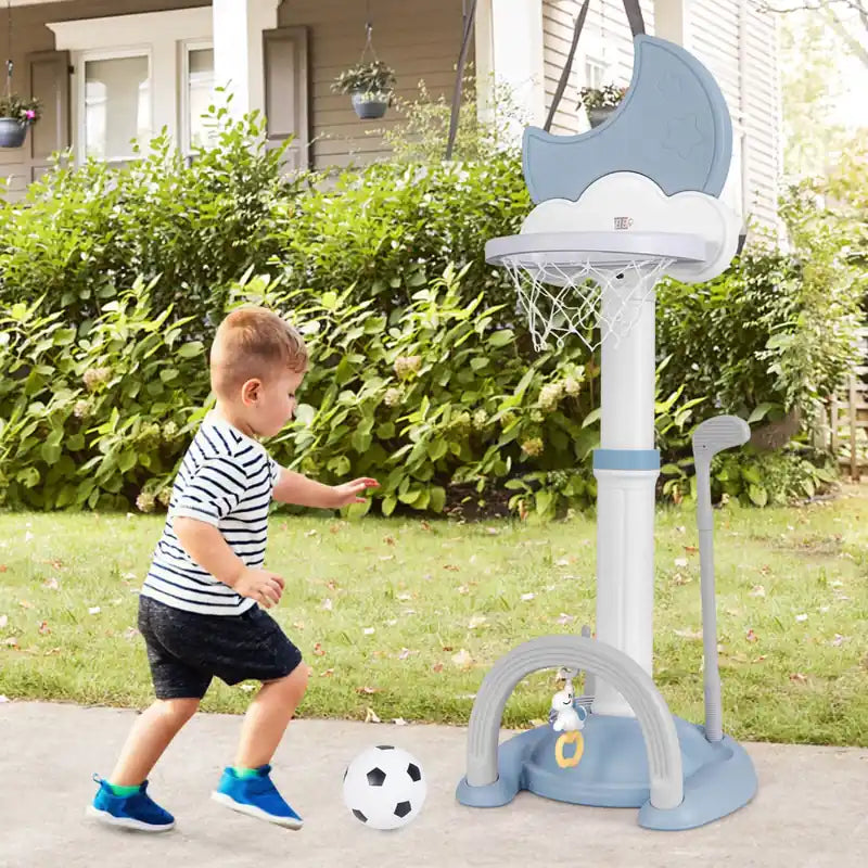 4-in-1 Toddlers Basketball Hoop With Basketball Soccer Golf And Ring Toss Game